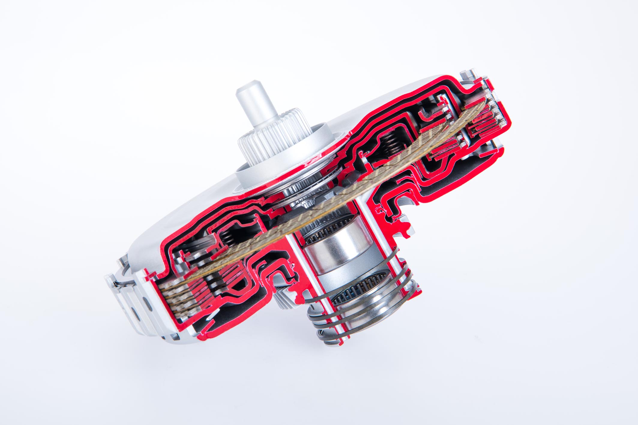 Continuous forward - dual clutch module in front section view